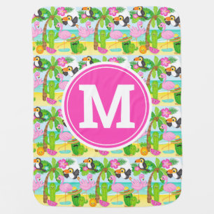 Summer Tropical Toucan and Flamingo Pattern Baby Blanket