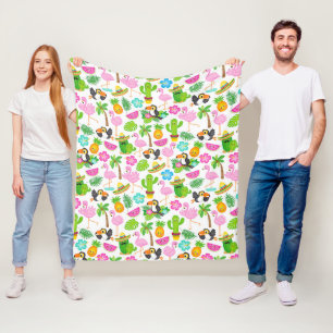 Summer Tropical Toucan and Flamingo Pattern Fleece Blanket