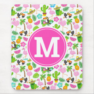 Summer Tropical Toucan and Flamingo Pattern Mouse Pad