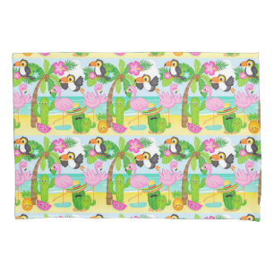 Summer Tropical Toucan and Flamingo Pattern Pillow Case