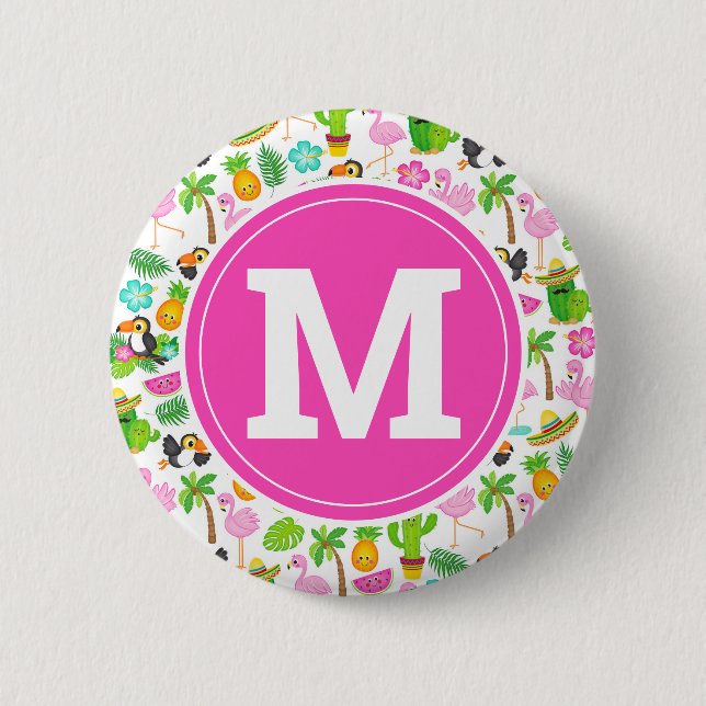 Summer Tropical Toucan and Floral  Pattern Button (Front)