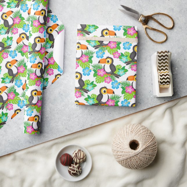 Summer Tropical Toucan and Floral  Pattern Wrapping Paper (Crafts)