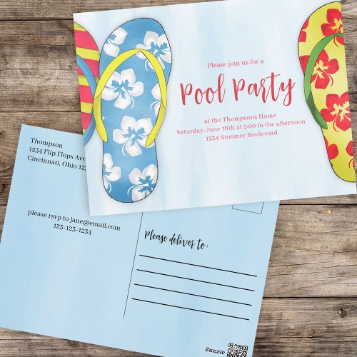 Summer Tropical Trendy Watercolor Pool Party Postcard