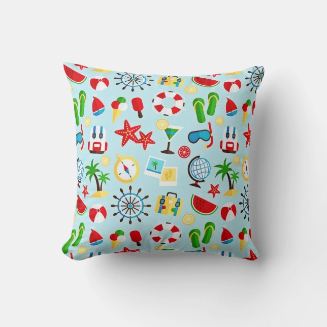 Summer Tropical Vacation Throw Pillow (Front)