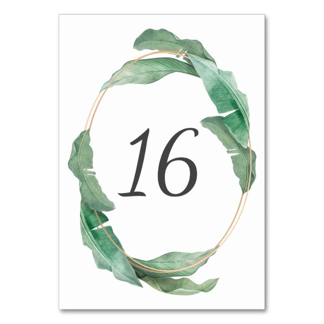 summer tropical watercolor botanical green leaves table number (Front)