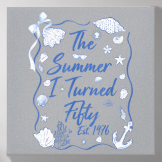 Summer Turning Fifty Est 1976 Seashell Coastal Canvas Photo Tile