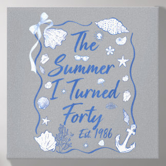 Summer Turning Forty Est 1986 Seashell Coastal Canvas Photo Tile