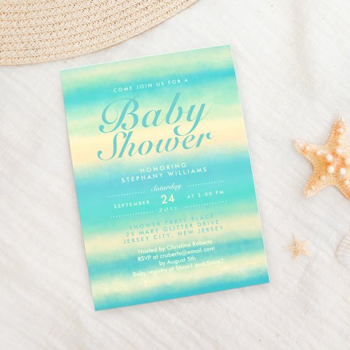 Summer Turquoise Beach Neutral Baby Shower Invite