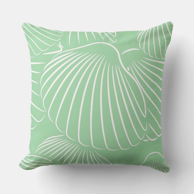 Summer Turquoise-Green Seashell Throw Pillow (Front)
