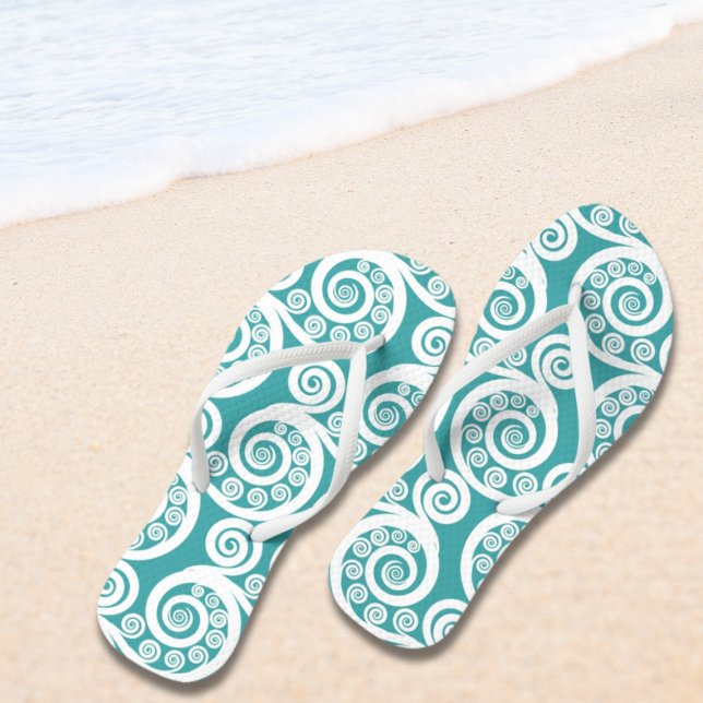 Summer Turquoise Nature-inspired Curly Swirls  Flip Flops (Summer Turquoise Nature-inspired Curly Swirls Flip Flops)