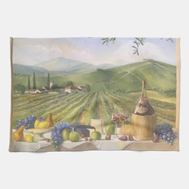 Summer Tuscan Vineyard Wine Landscape Italy Countr Kitchen Towel (Horizontal)