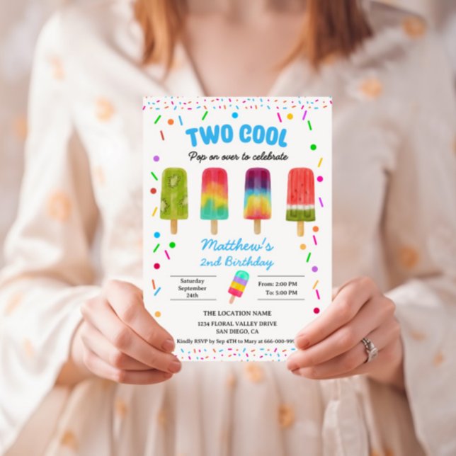 Summer Two Cool Popsicle 2nd Birthday Party Invitation (Popsicle two cool birthday party invitation)