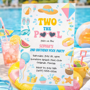 Summer Two The Pool Party Girl 2nd Birthday Invitation