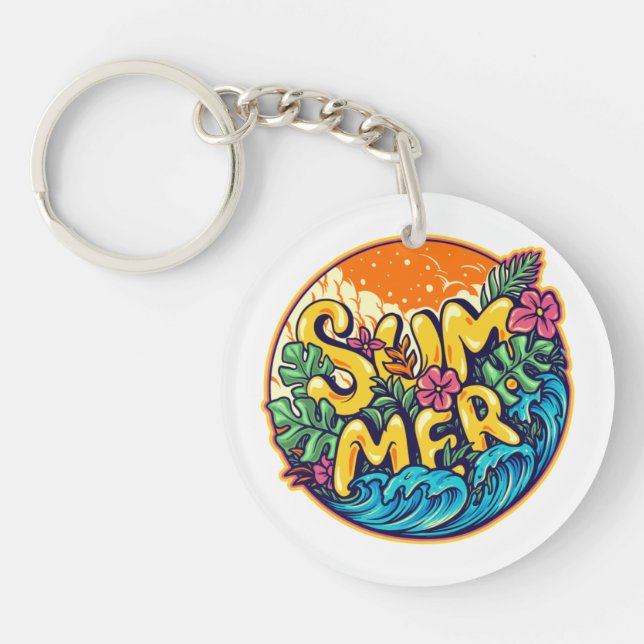 Summer Typographic Tropical Waves  Keychain (Front)