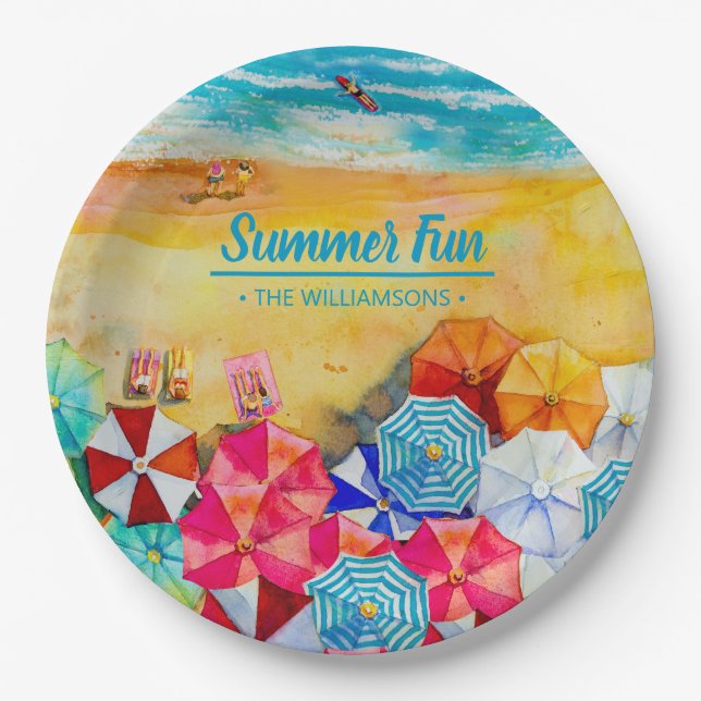 Summer Umbrellas on the Sand Paper Plates (Front)