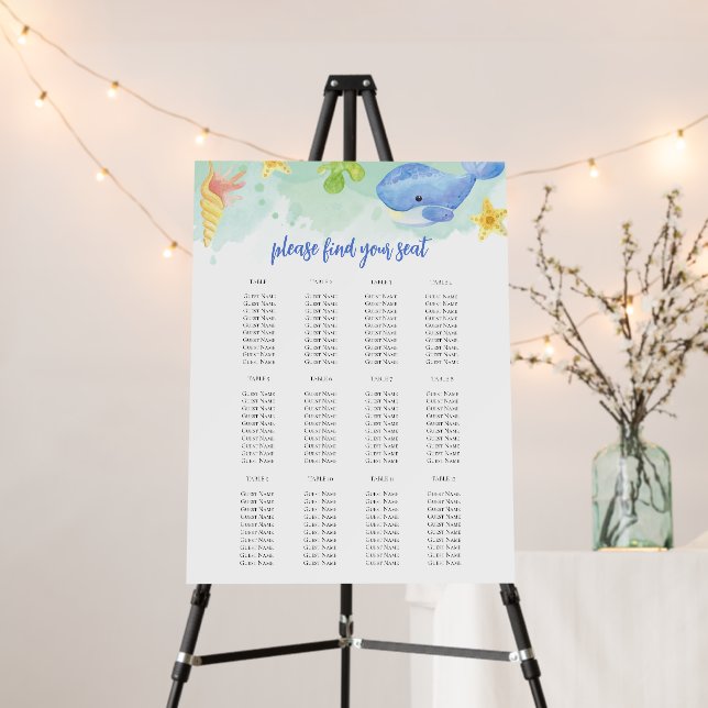 Summer Under the Sea Baby Shower Seating Chart Foam Board (In Situ (Stand))