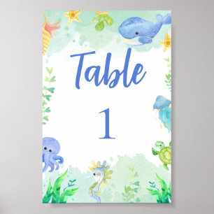 Summer Under the Sea Baby Shower Table Number Poster