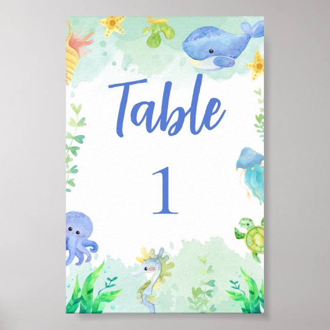 Summer Under the Sea Baby Shower Table Number Poster (Front)