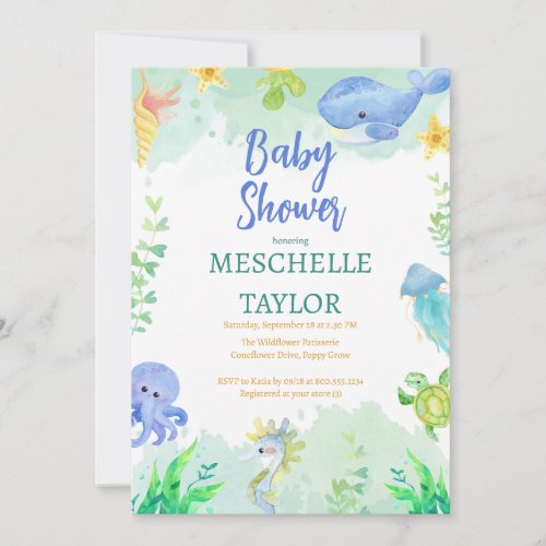 Summer Under the Sea Blue Green Baby Shower Invitation