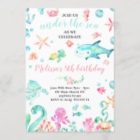 Summer Under the Sea Watercolor Girl Birthday Invitation