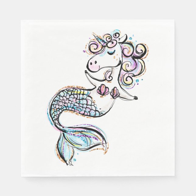 Summer Unicorn Mermaid Napkins (Front)