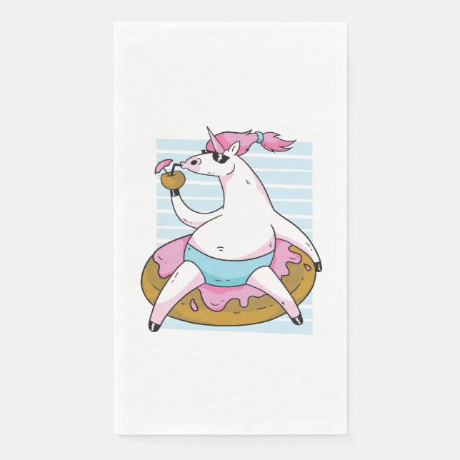 Summer Unicorn on Donut Inflatable Paper Guest Towels (Front)