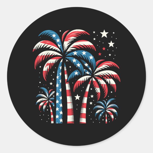 Summer USA Flag 4th of July Classic Round Sticker (Front)