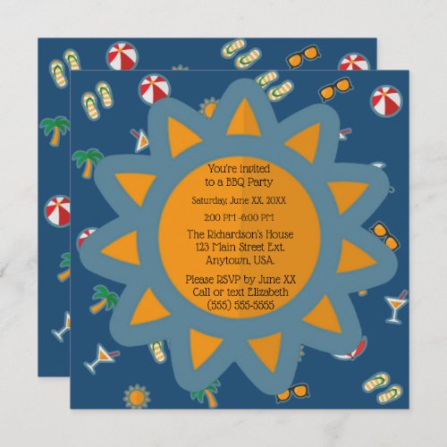 Summer Vacation Beach Theme Pattern BBQ Party Invitation