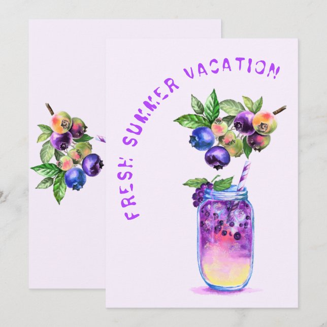 Summer Vacation Card Fresh Blueberry Cool Drink (Front/Back)
