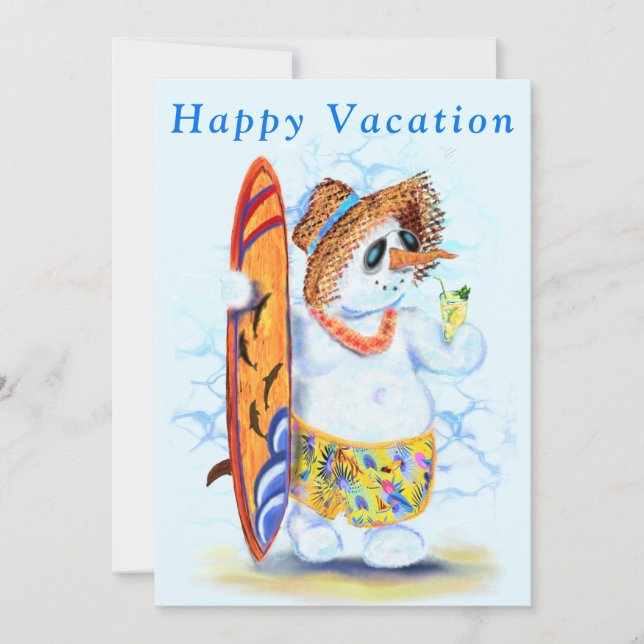 Summer Vacation Card Snowman Surfer - Fun (Front)