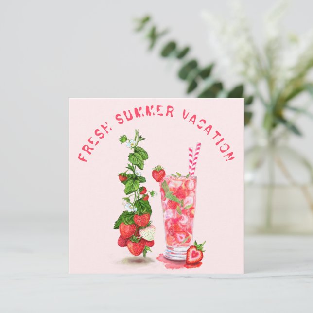 Summer Vacation Card Strawberry Cool Drink (Standing Front)