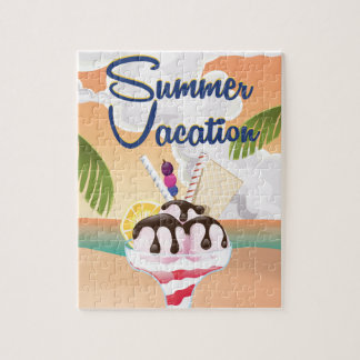 Summer Vacation Cartoon travel poster Jigsaw Puzzle