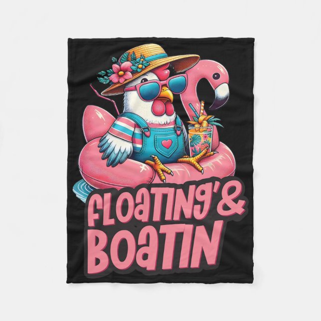 Summer Vacation Chicken Floating Boating Summer Vi Fleece Blanket (Front)