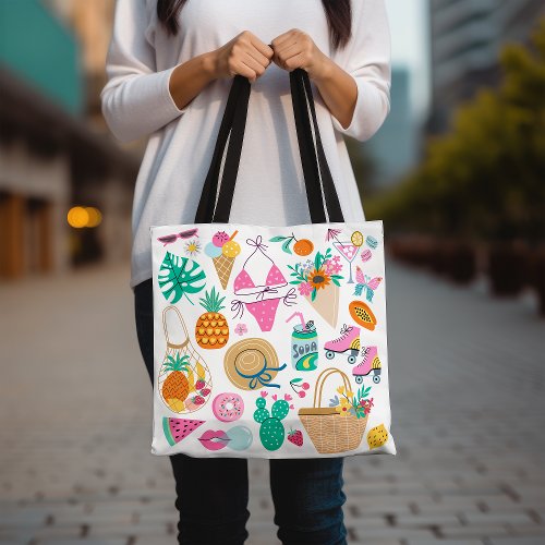 Summer Vacation Colorful Beach Fun and Trendy Tote Bag