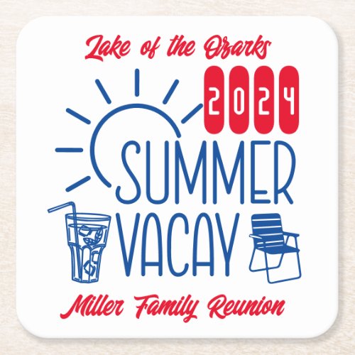 Summer Vacation Family Reunion Lake House  Square Paper Coaster