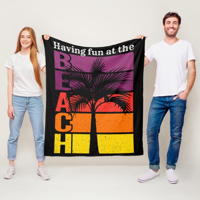 Summer Vacation Having Fun at the Beach Retro Fleece Blanket (In Situ)