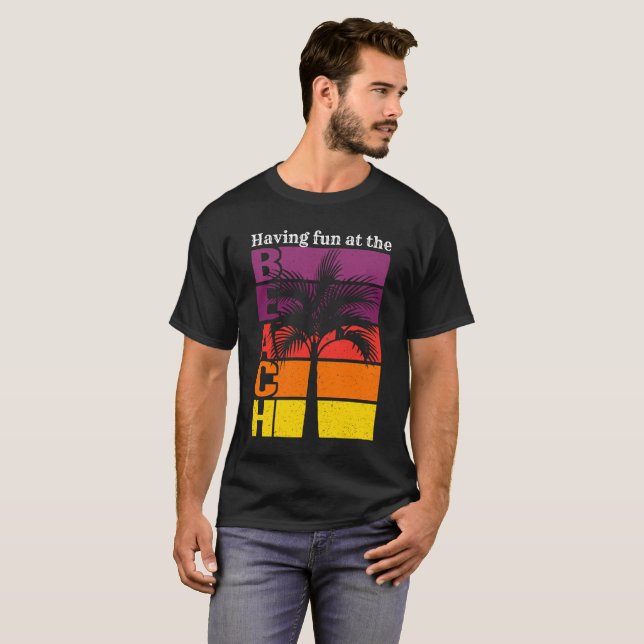 Summer Vacation Having Fun at the Beach Retro T-Shirt (Front Full)