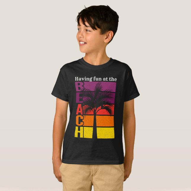 Summer Vacation Having Fun at the Beach Retro T-Shirt (Front Full)
