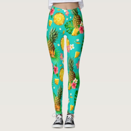 Summer Vacation Holiday Pineapple Yellow Green  Leggings