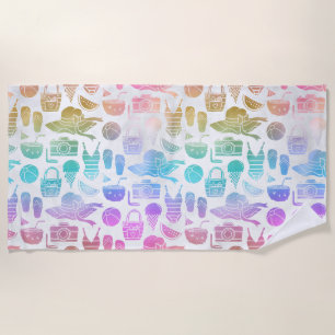 Summer Vacation Icons Beach Towel