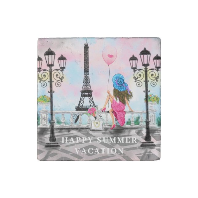 Summer Vacation In Paris Stone Magnet Eiffel Tower (Front)