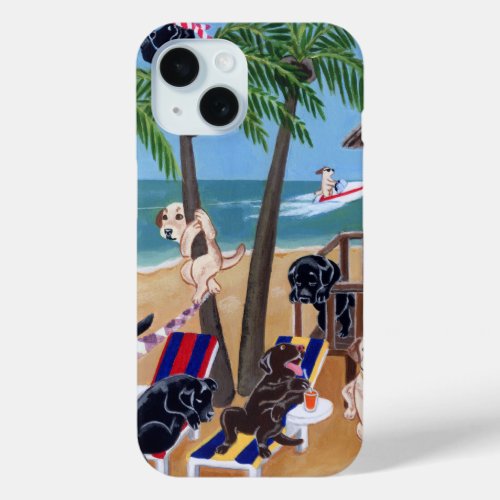 Summer Vacation Labradors Painting iPhone 15 Case