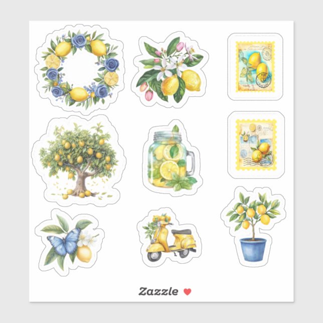 Summer Vacation Mediterranean Lemon Watercolor  Sticker (Sheet)