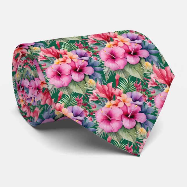 Summer Vacation Neck Tie | Tropical Hibiscus (Rolled)
