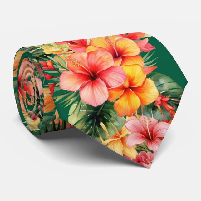 Summer Vacation Neck Tie | Tropical Hibiscus (Rolled)