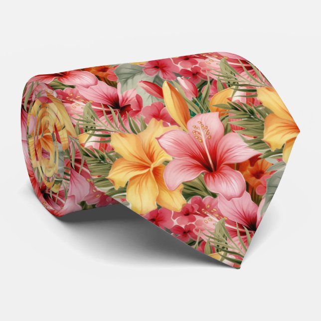 Summer Vacation Neck Tie | Tropical Hibiscus (Rolled)
