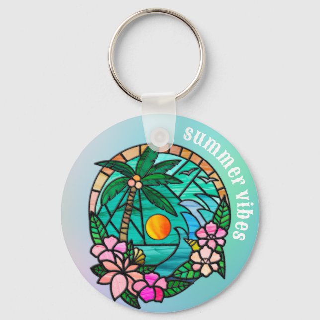 Summer Vacation Ocean Beach at Sunset Keychain (Front)