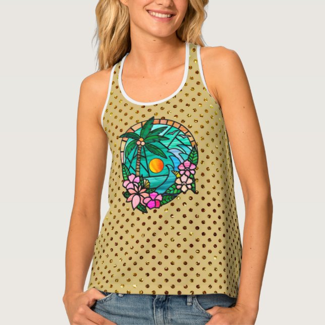Summer vacation ocean beach at sunset tank top (Front)
