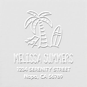 Summer Vacation Palm Surfboard Address Embosser