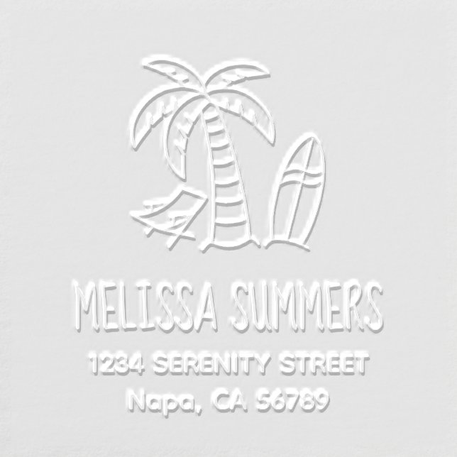 Summer Vacation Palm Surfboard Address Embosser (Design)